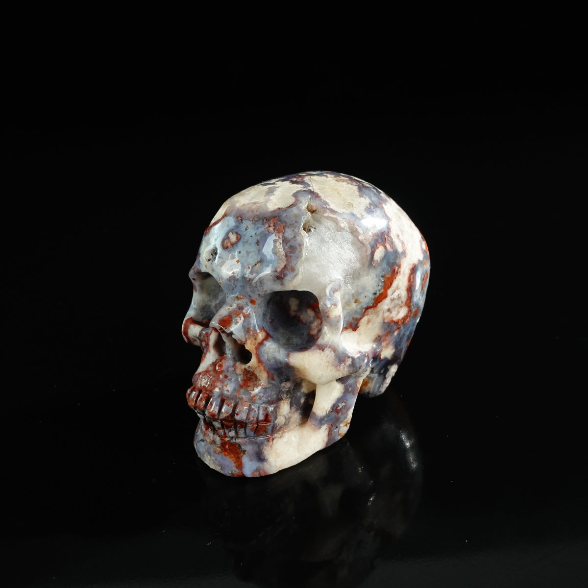 3.0" Blue Flower Agate Crystal Skull Carving - Unique Piece #BF07
