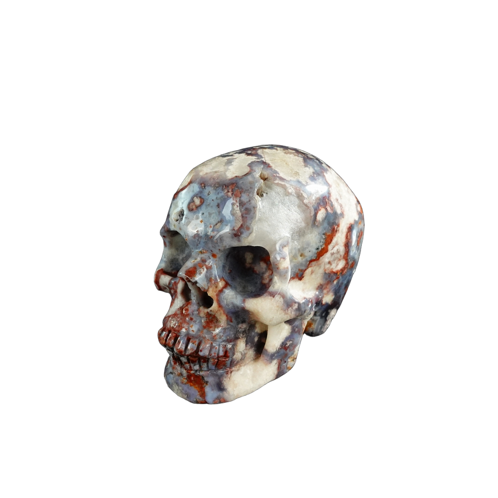3.0" Blue Flower Agate Crystal Skull Carving - Unique Piece #BF07