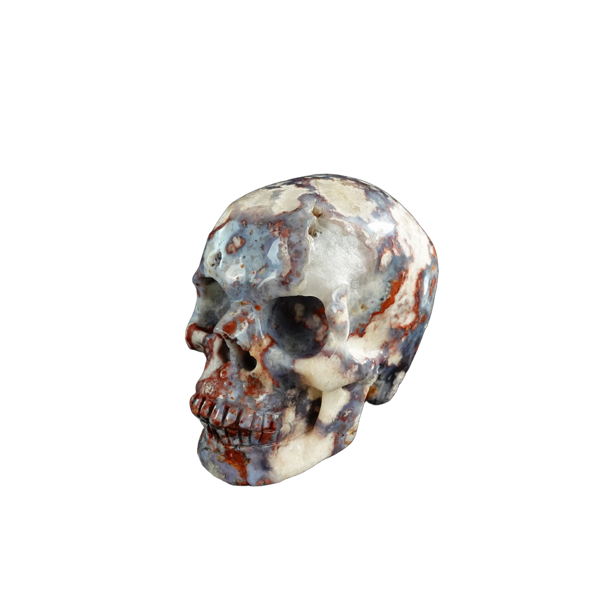 3.0" Blue Flower Agate Crystal Skull Carving - Unique Piece #BF07