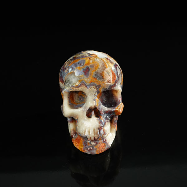 3.0" Blue Flower Agate Crystal Skull Carving - Unique Piece #BF08