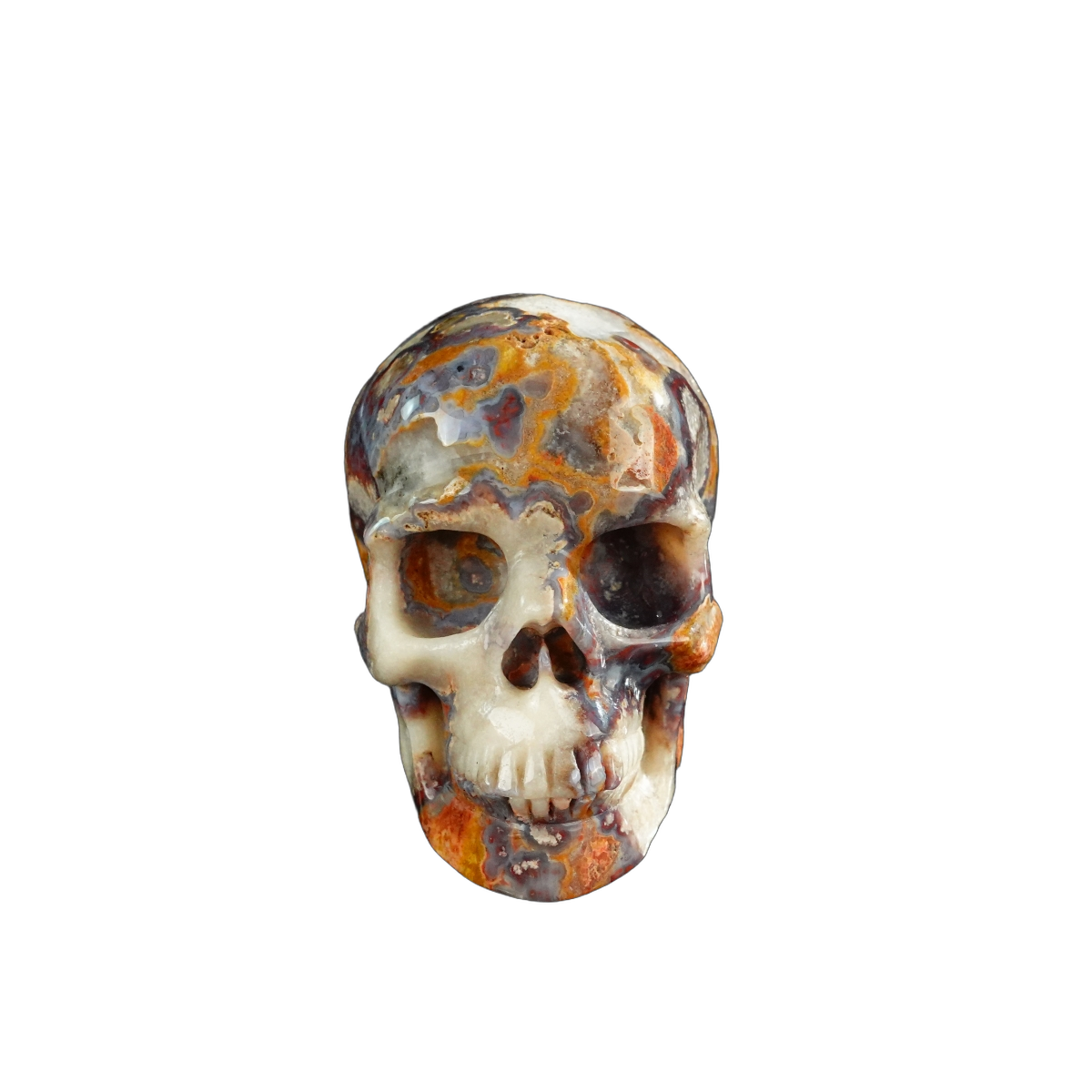 3.0" Blue Flower Agate Crystal Skull Carving - Unique Piece #BF08