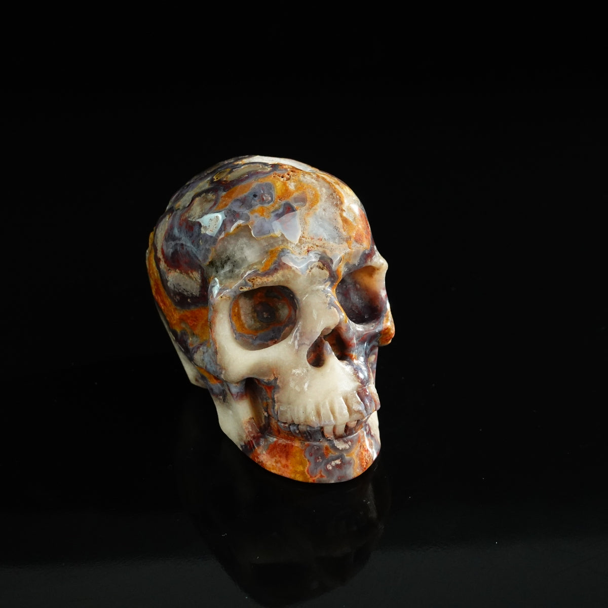 3.0" Blue Flower Agate Crystal Skull Carving - Unique Piece #BF08
