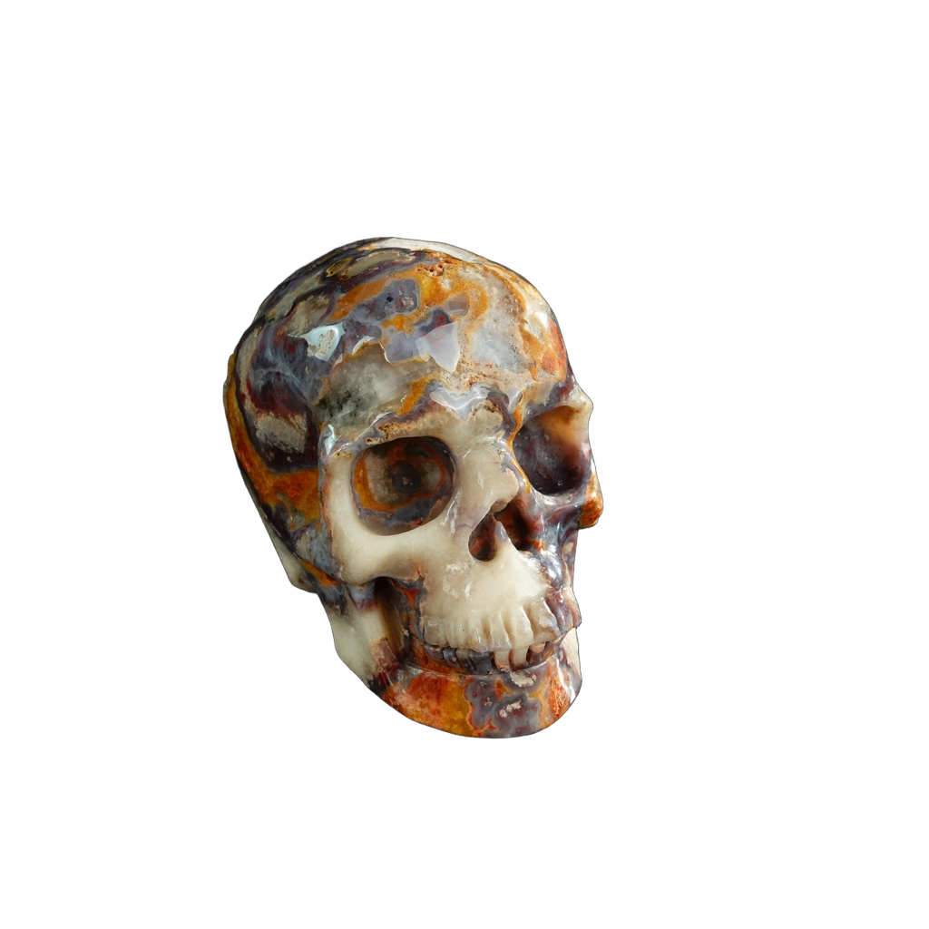 3.0" Blue Flower Agate Crystal Skull Carving - Unique Piece #BF08
