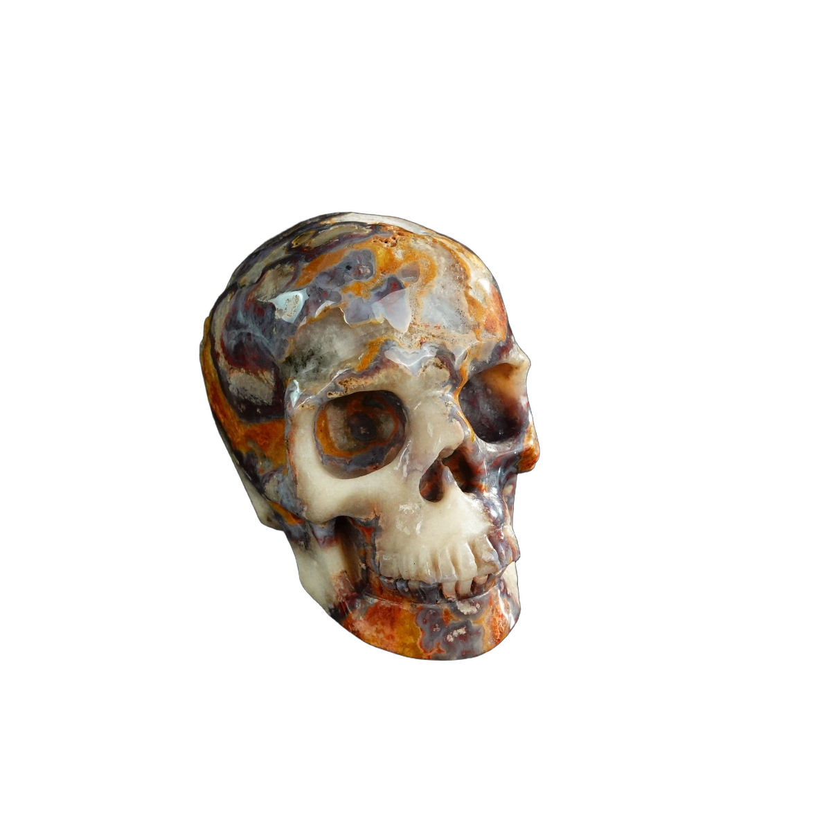 3.0" Blue Flower Agate Crystal Skull Carving - Unique Piece #BF08