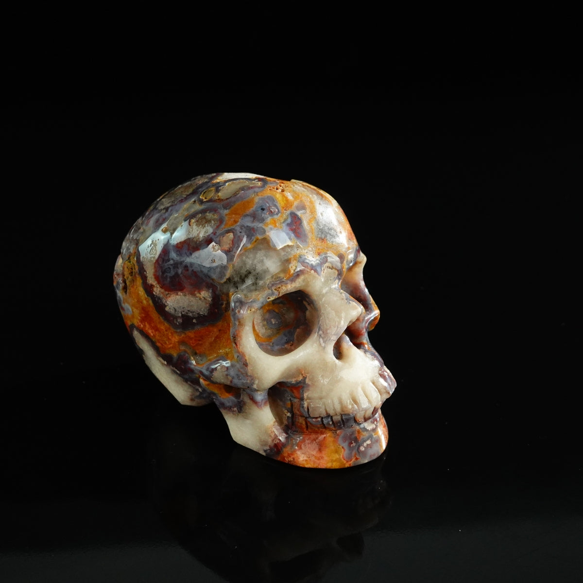 3.0" Blue Flower Agate Crystal Skull Carving - Unique Piece #BF08