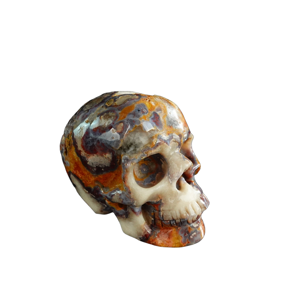 3.0" Blue Flower Agate Crystal Skull Carving - Unique Piece #BF08