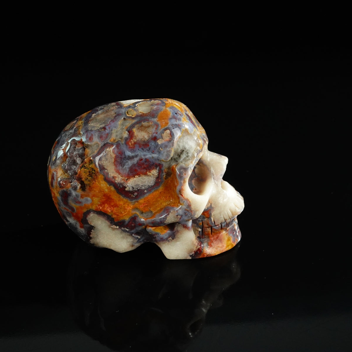 3.0" Blue Flower Agate Crystal Skull Carving - Unique Piece #BF08