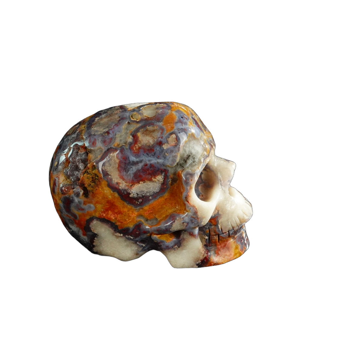 3.0" Blue Flower Agate Crystal Skull Carving - Unique Piece #BF08