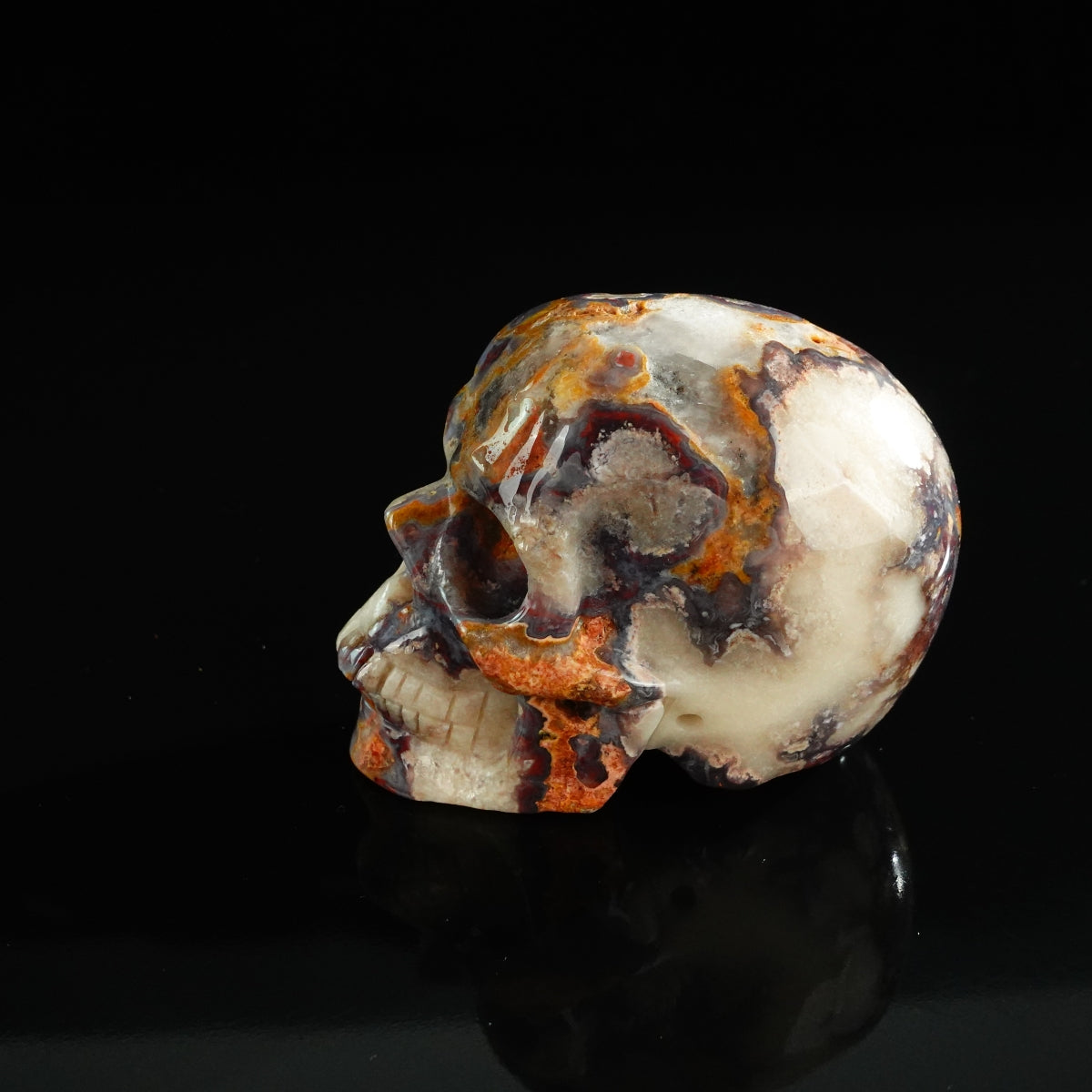 3.0" Blue Flower Agate Crystal Skull Carving - Unique Piece #BF08