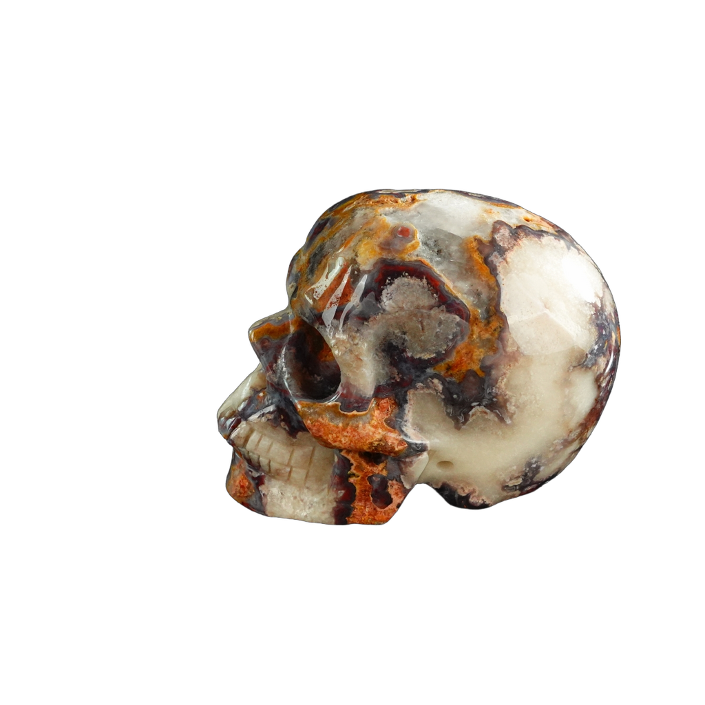 3.0" Blue Flower Agate Crystal Skull Carving - Unique Piece #BF08