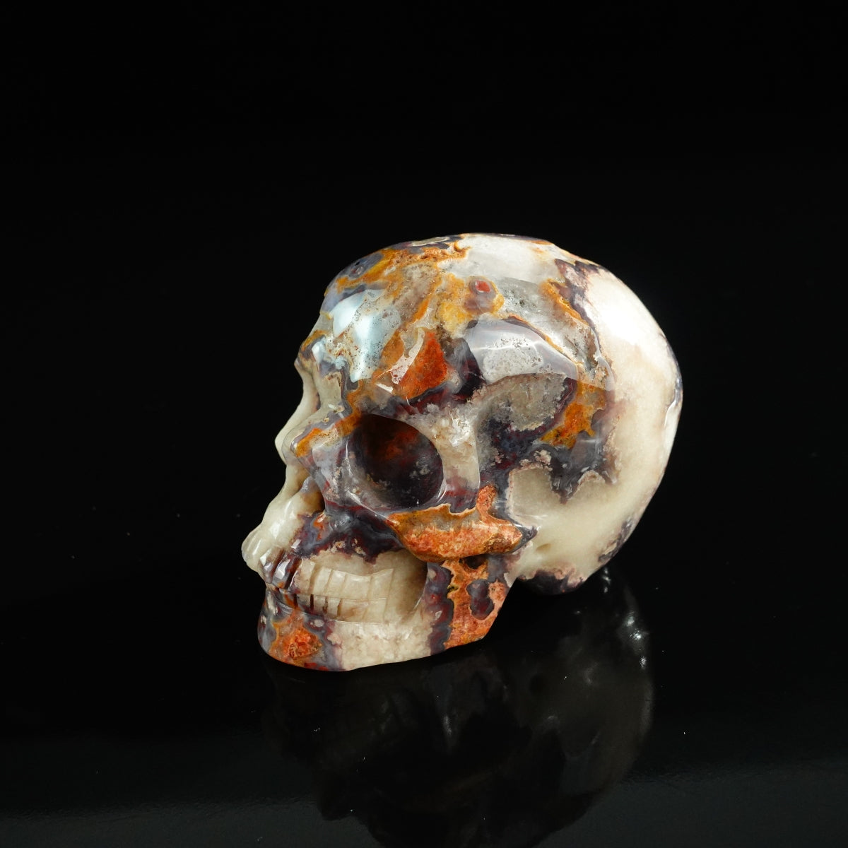 3.0" Blue Flower Agate Crystal Skull Carving - Unique Piece #BF08