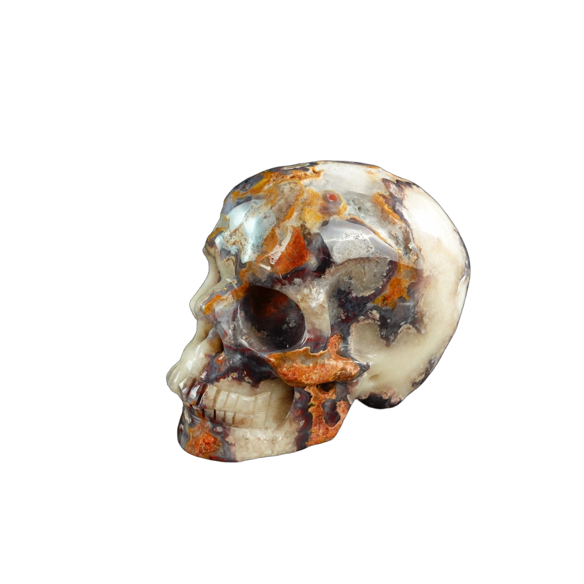 3.0" Blue Flower Agate Crystal Skull Carving - Unique Piece #BF08