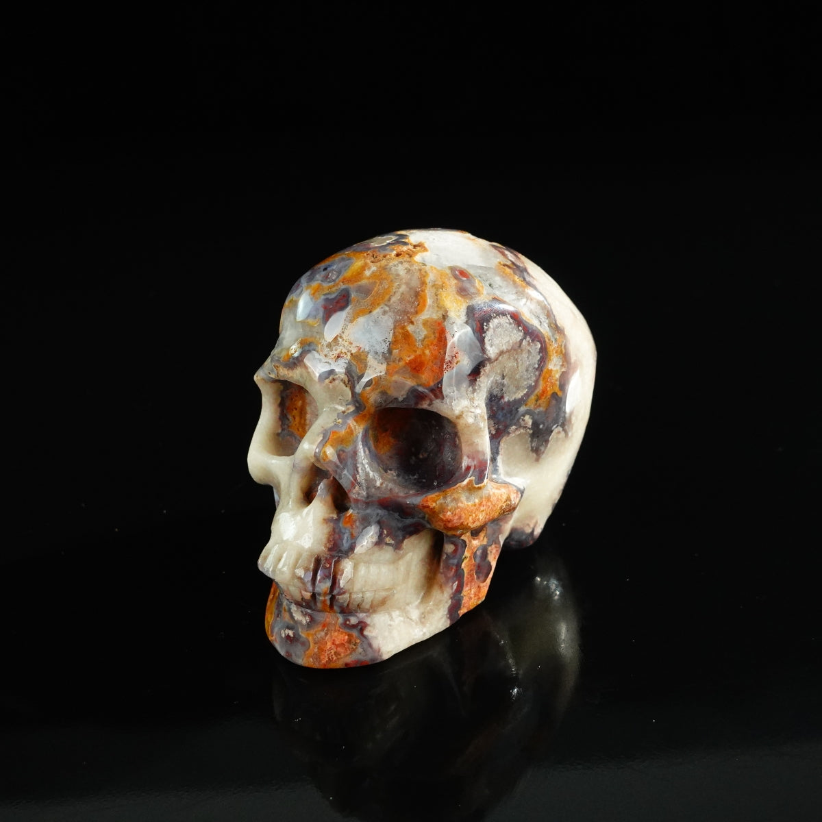 3.0" Blue Flower Agate Crystal Skull Carving - Unique Piece #BF08