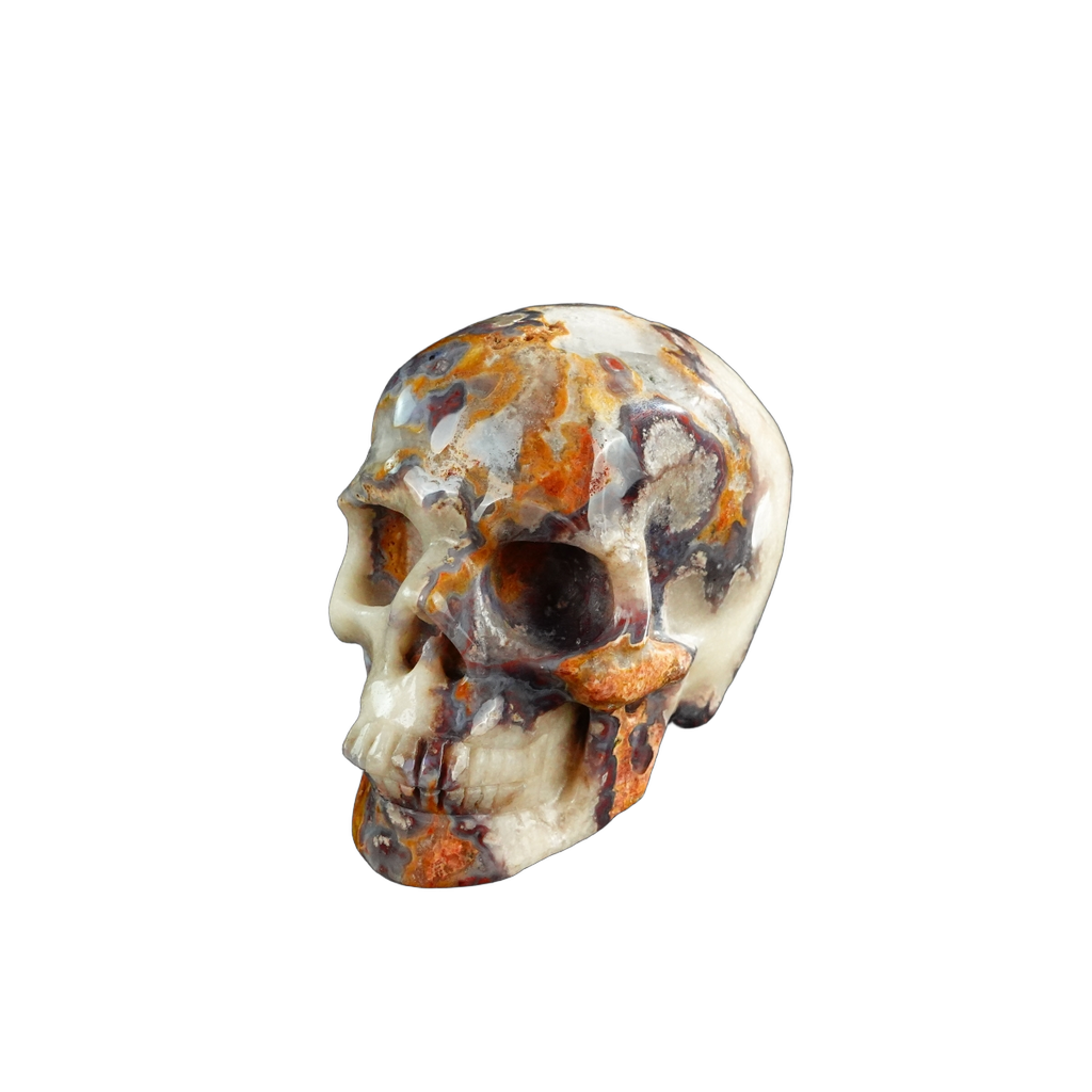 3.0" Blue Flower Agate Crystal Skull Carving - Unique Piece #BF08