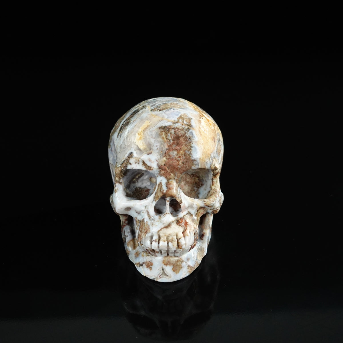 3.0" Blue Flower Agate Crystal Skull Carving - Unique Piece #BF09