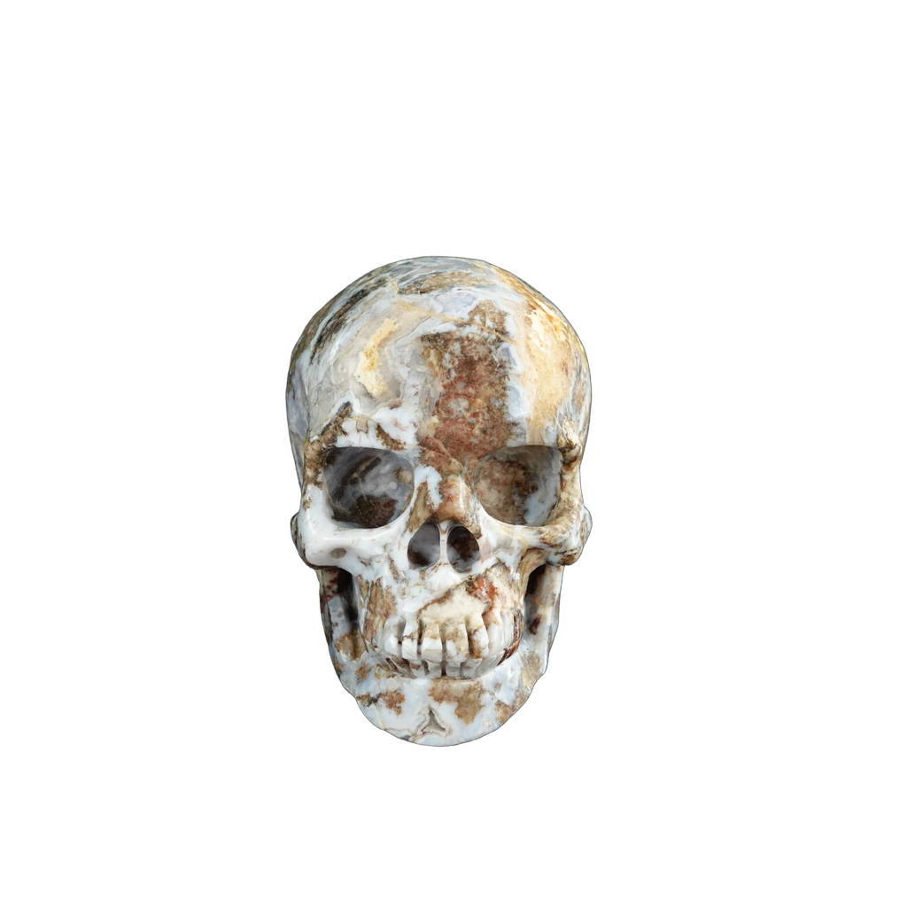 3.0" Blue Flower Agate Crystal Skull Carving - Unique Piece #BF09