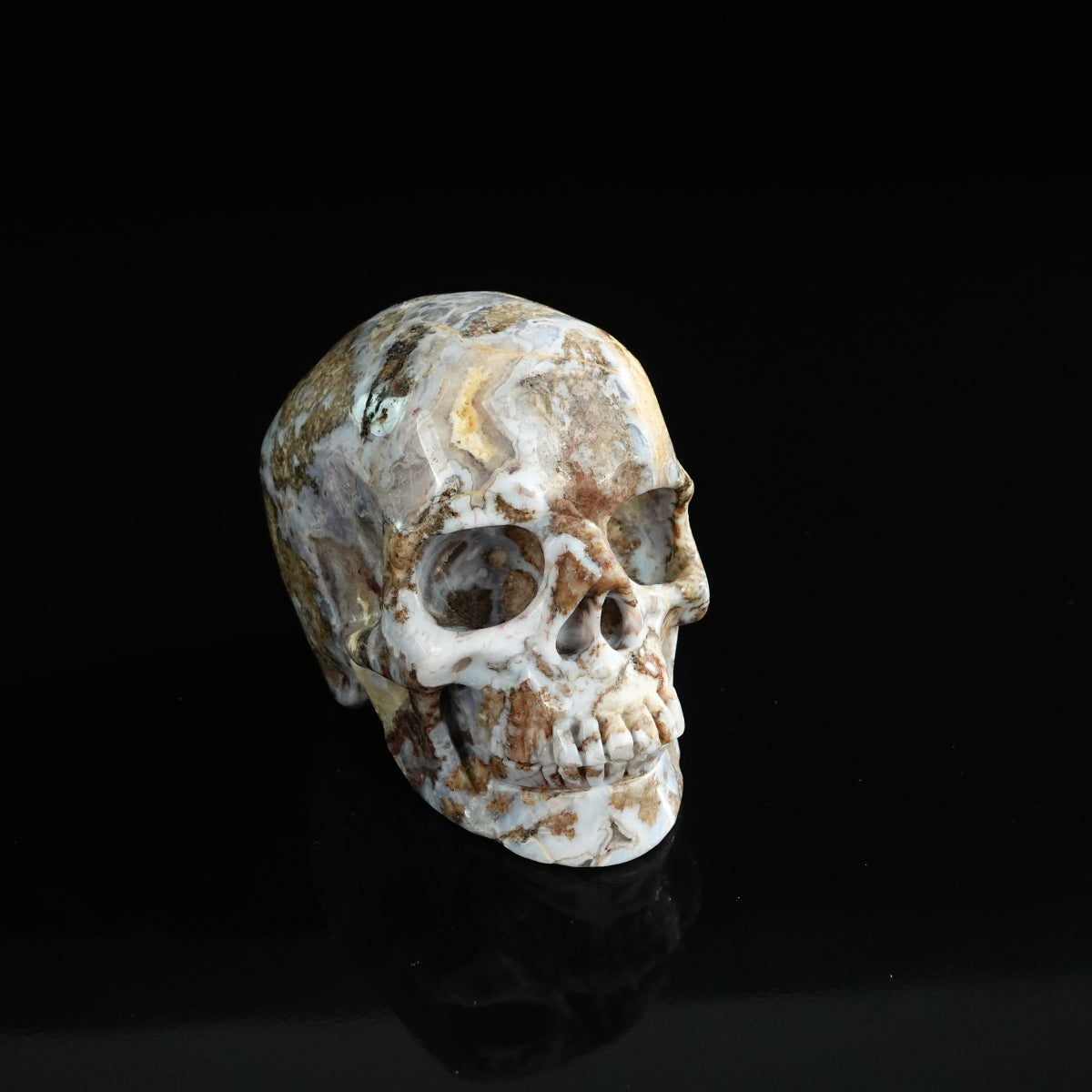 3.0" Blue Flower Agate Crystal Skull Carving - Unique Piece #BF09
