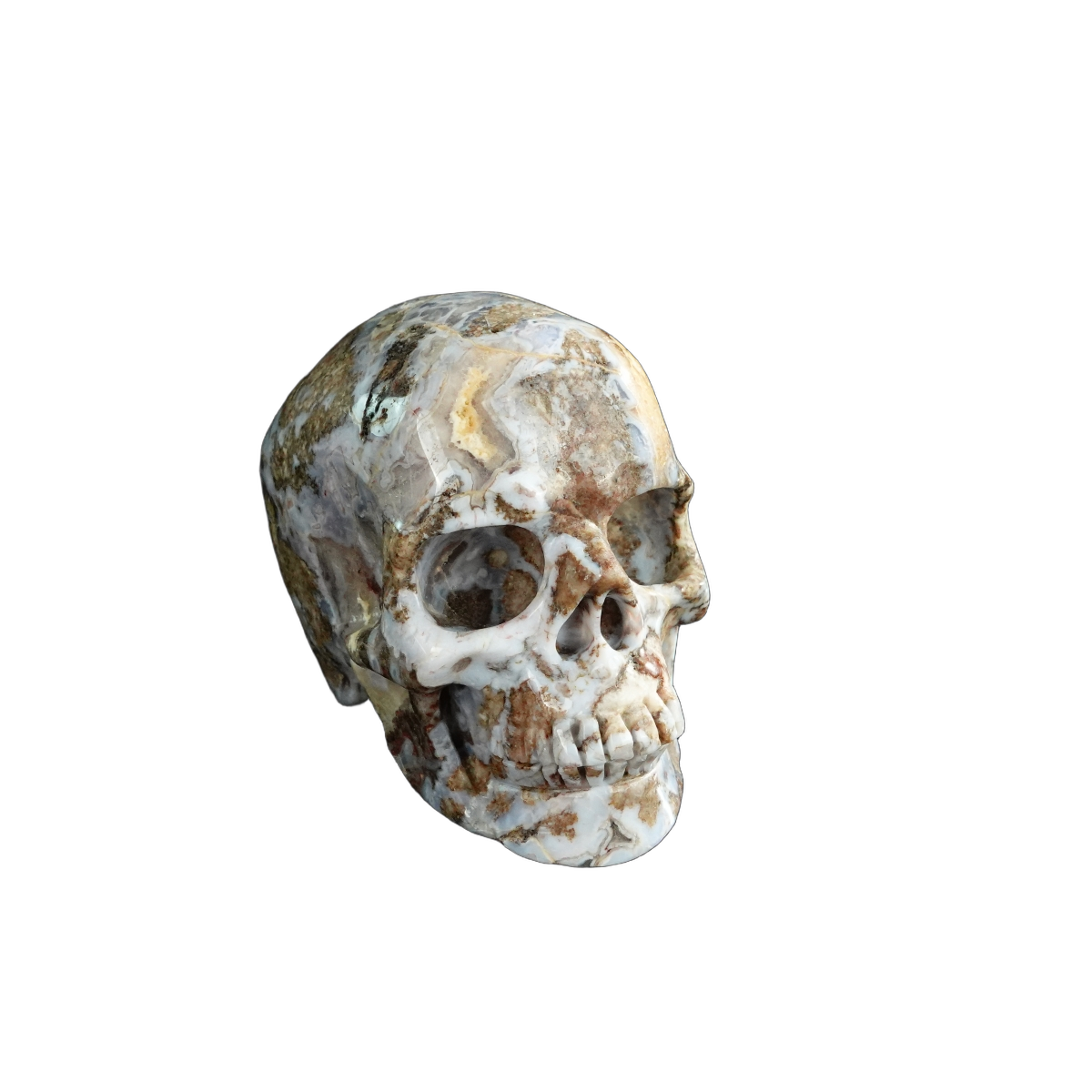 3.0" Blue Flower Agate Crystal Skull Carving - Unique Piece #BF09