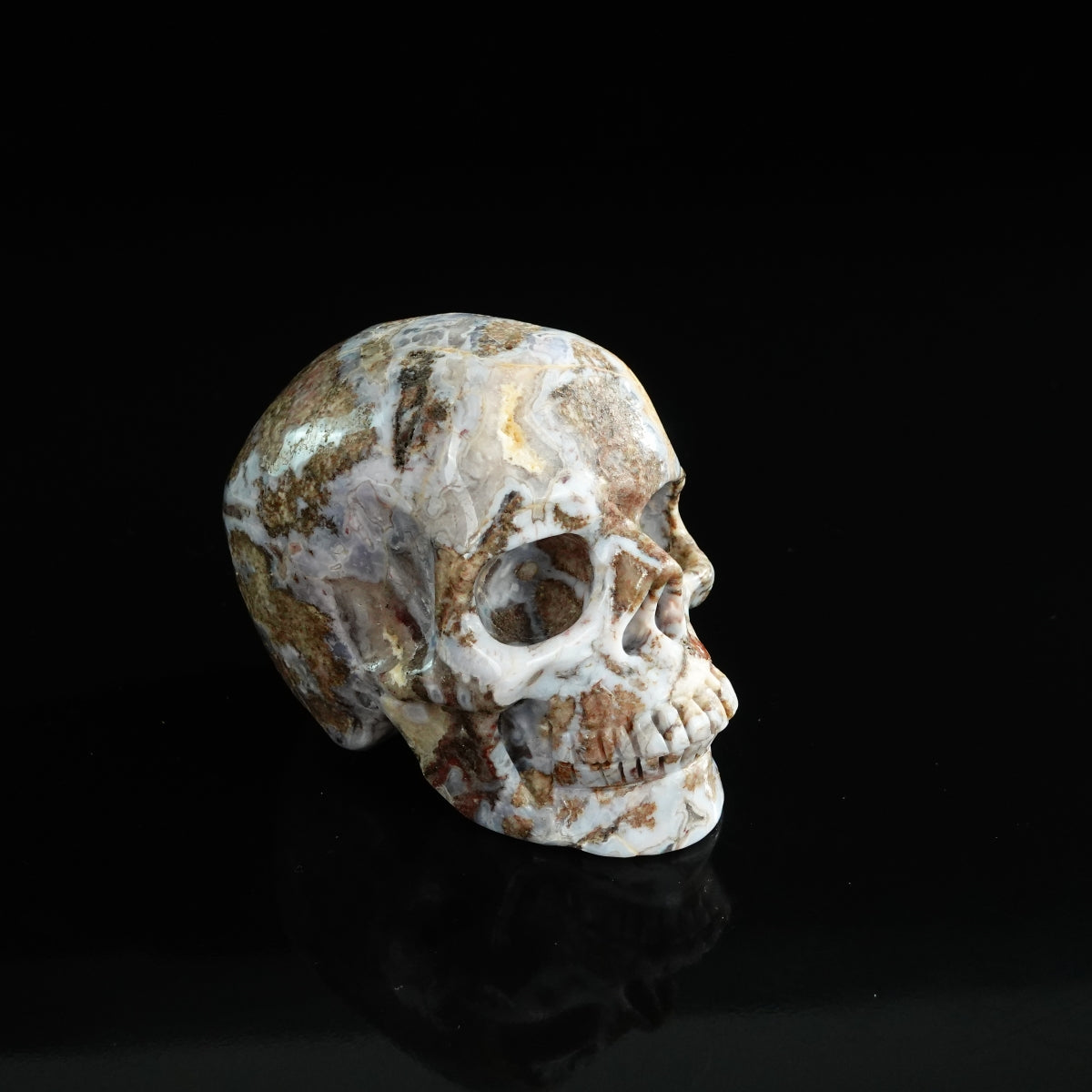 3.0" Blue Flower Agate Crystal Skull Carving - Unique Piece #BF09