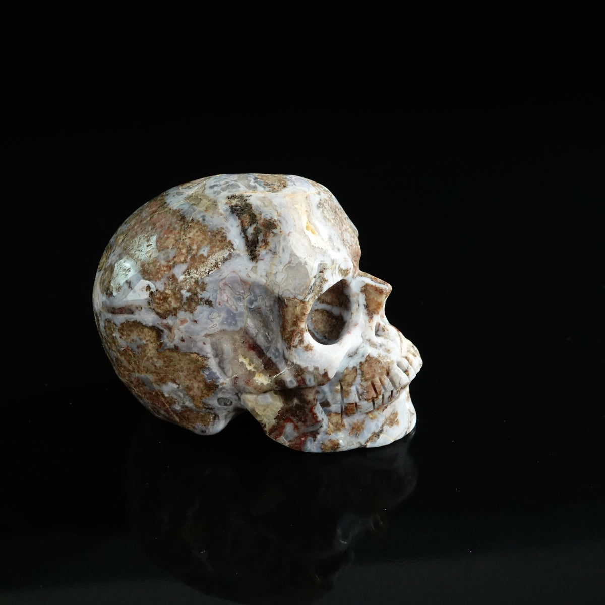 3.0" Blue Flower Agate Crystal Skull Carving - Unique Piece #BF09
