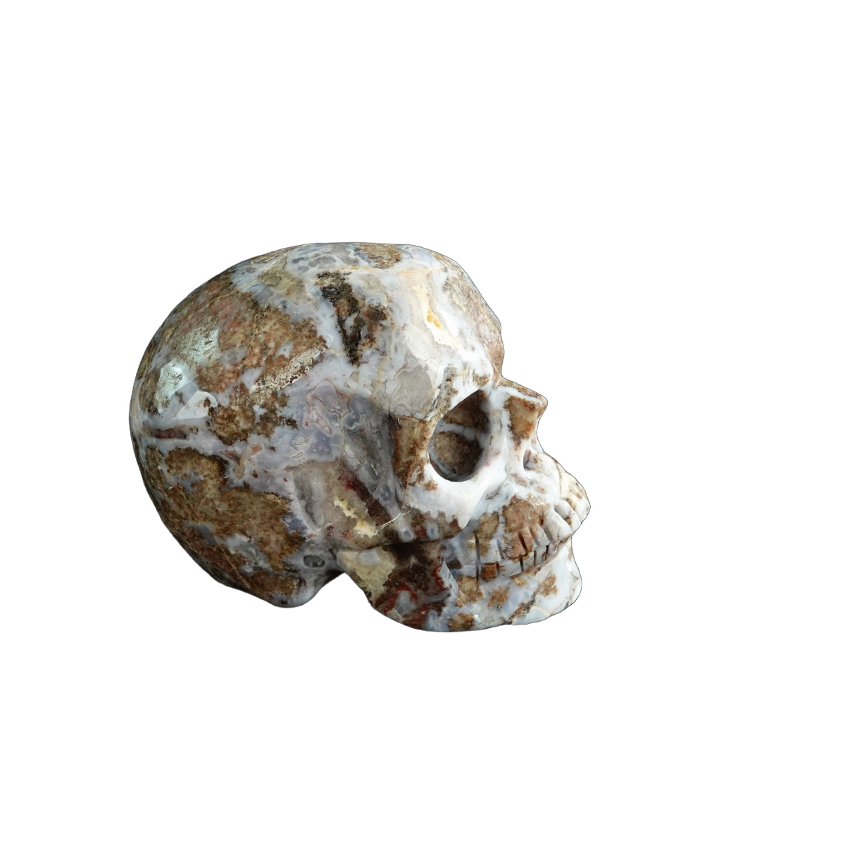 3.0" Blue Flower Agate Crystal Skull Carving - Unique Piece #BF09