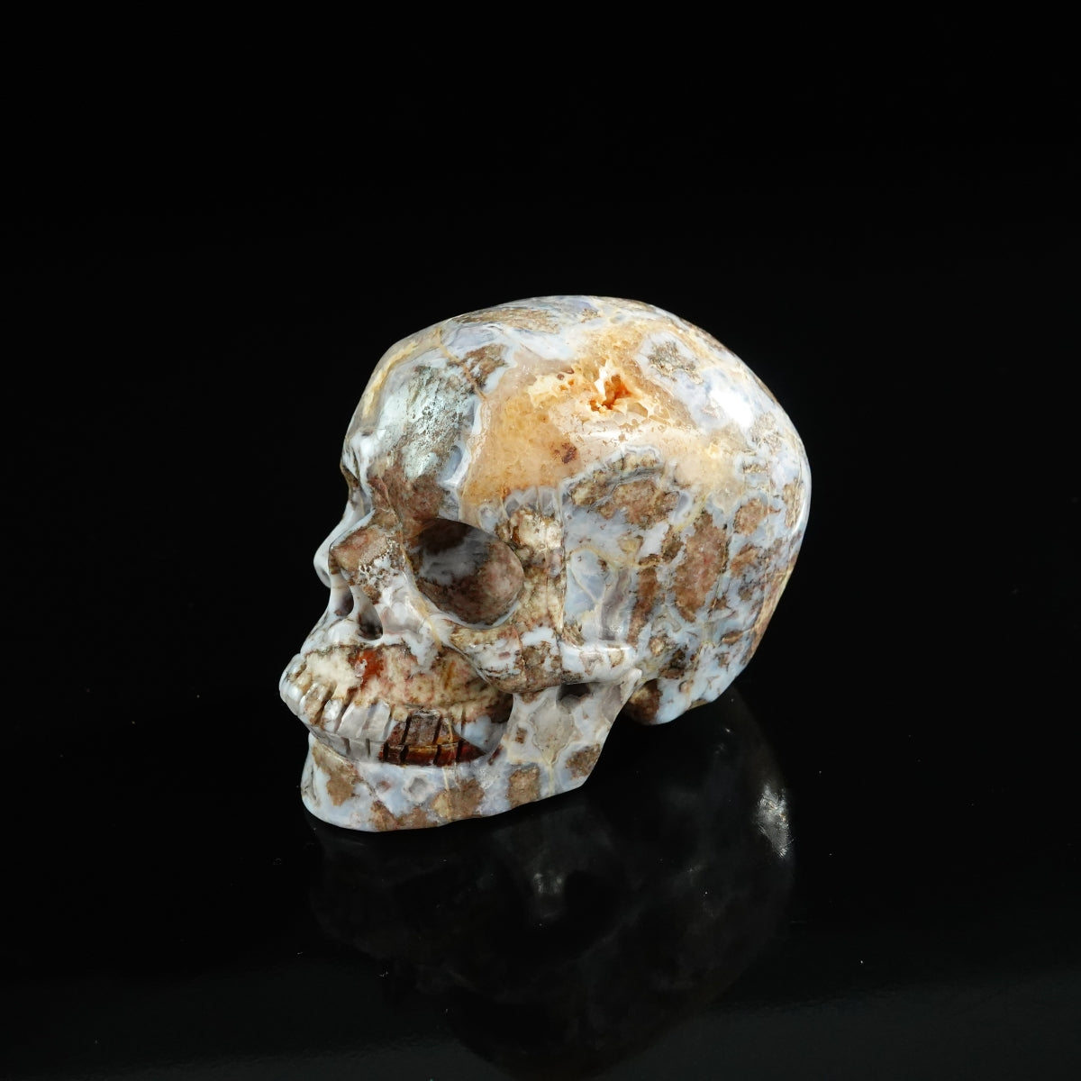 3.0" Blue Flower Agate Crystal Skull Carving - Unique Piece #BF09