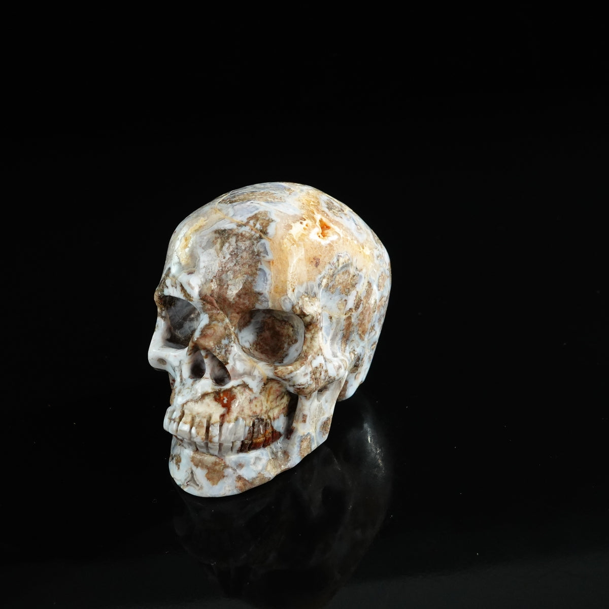 3.0" Blue Flower Agate Crystal Skull Carving - Unique Piece #BF09