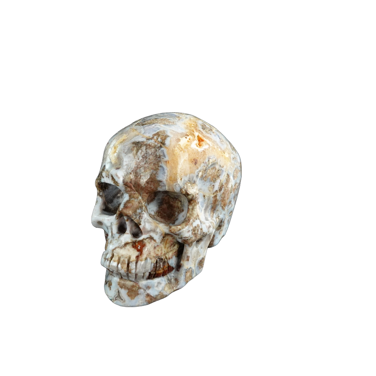 3.0" Blue Flower Agate Crystal Skull Carving - Unique Piece #BF09