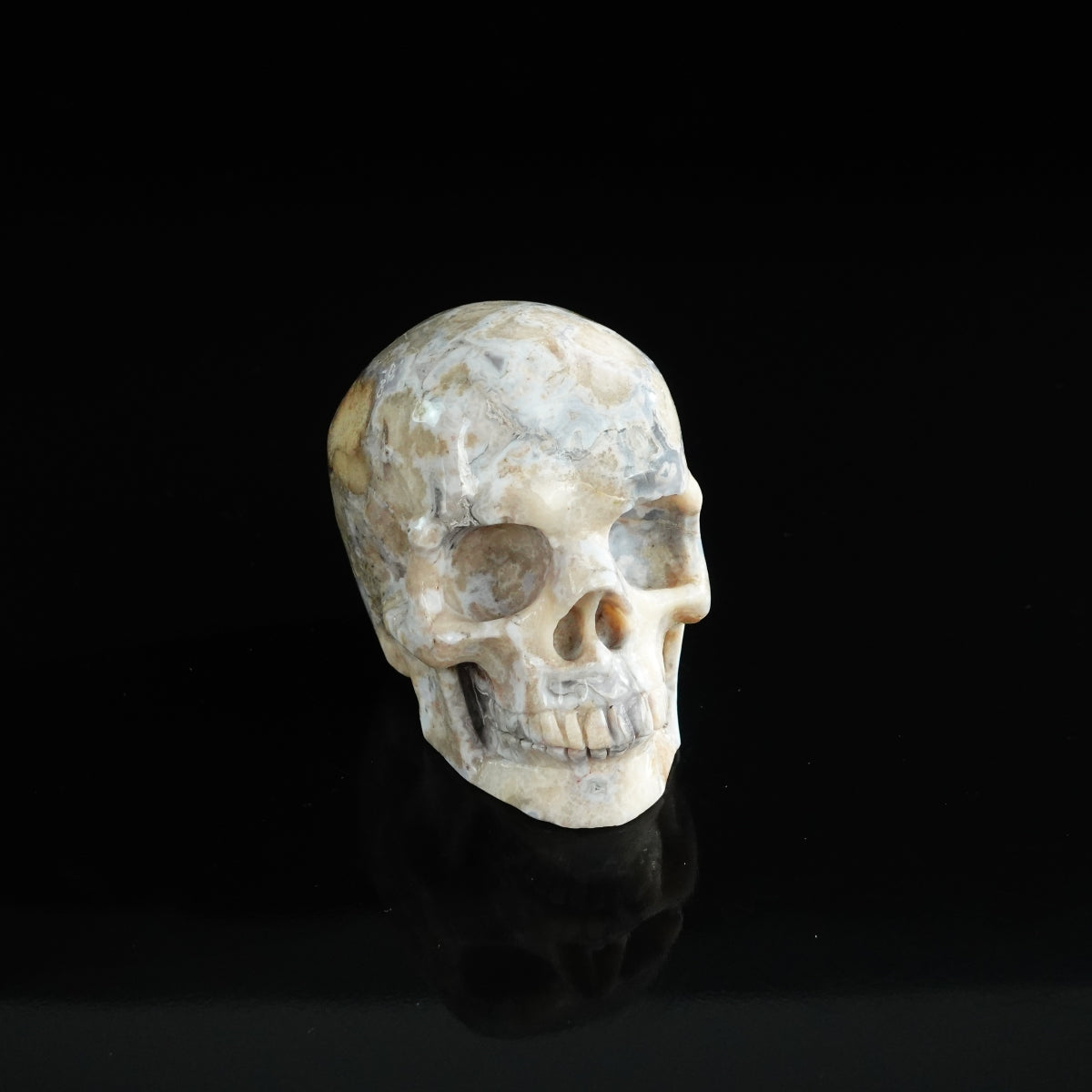 3.0" Blue Flower Agate Crystal Skull Carving - Unique Piece #BF10