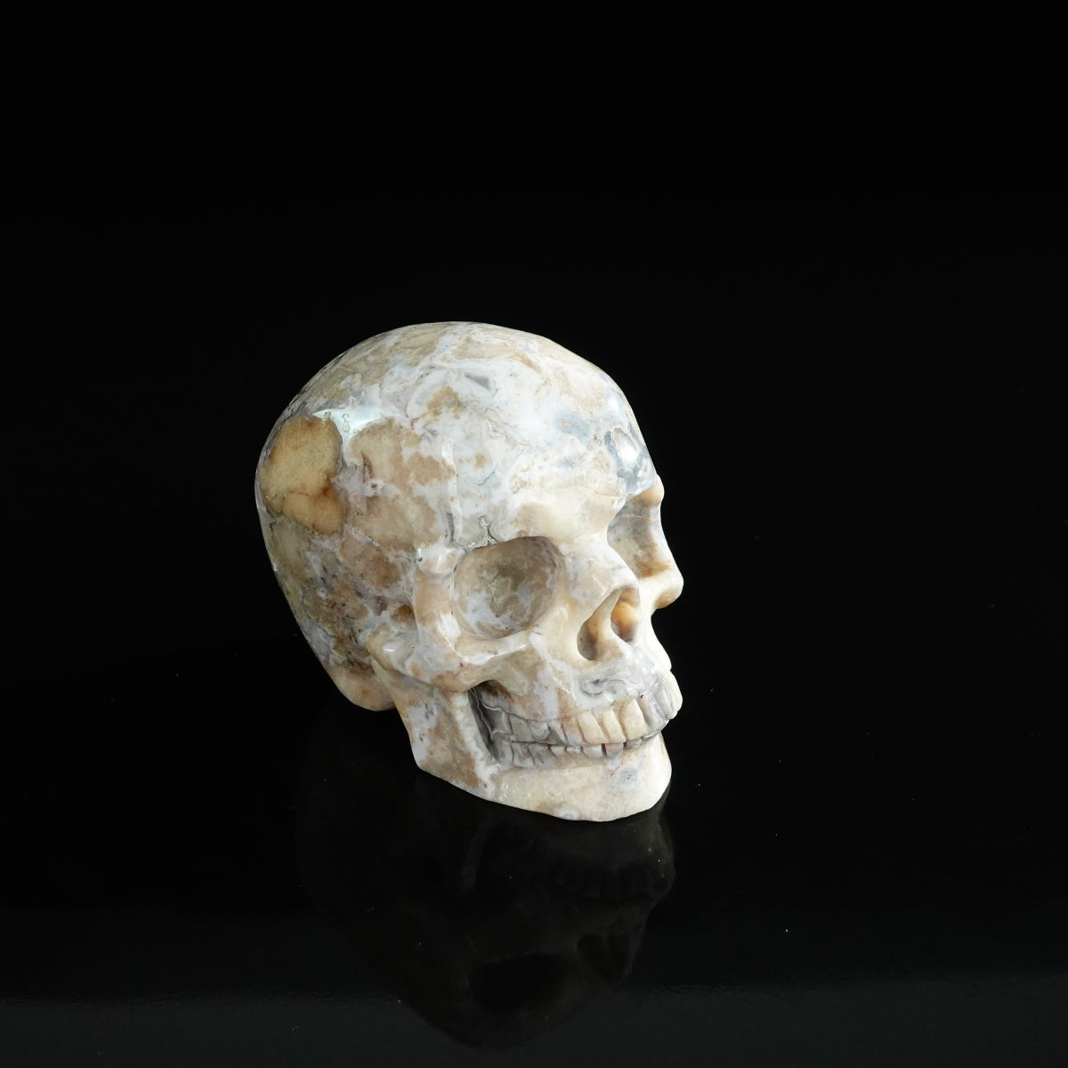 3.0" Blue Flower Agate Crystal Skull Carving - Unique Piece #BF10