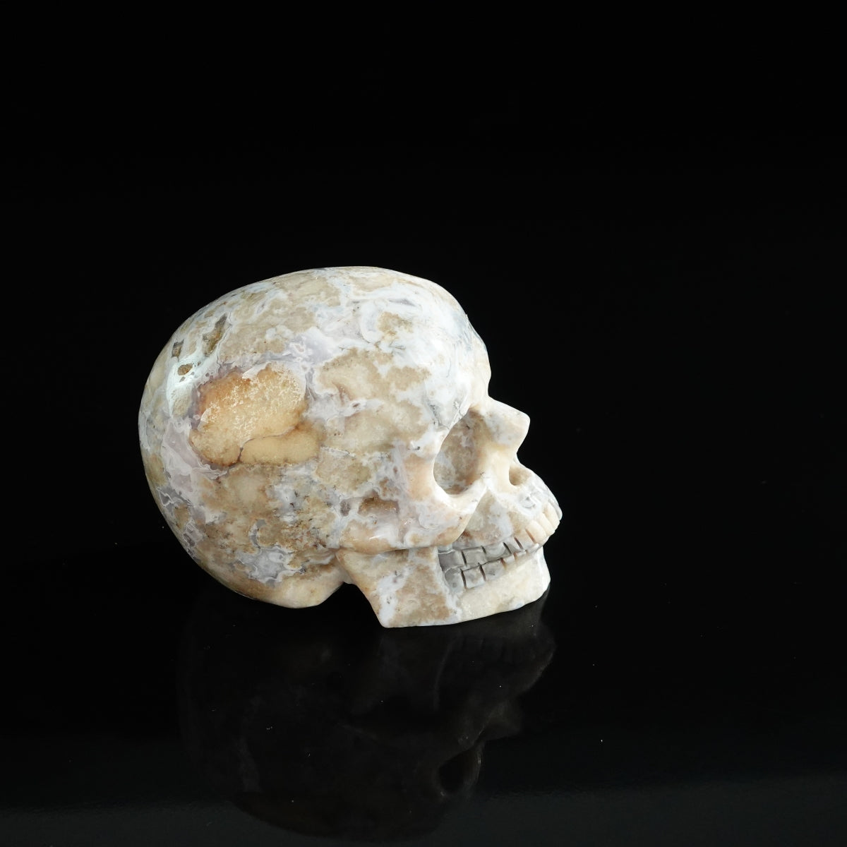 3.0" Blue Flower Agate Crystal Skull Carving - Unique Piece #BF10