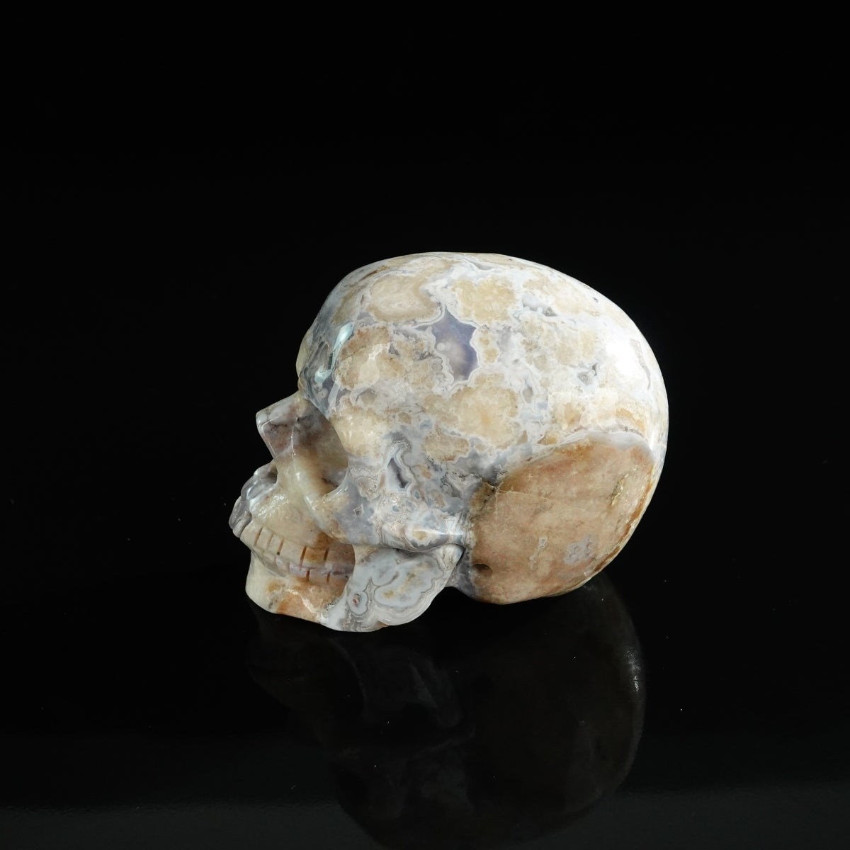 3.0" Blue Flower Agate Crystal Skull Carving - Unique Piece #BF10