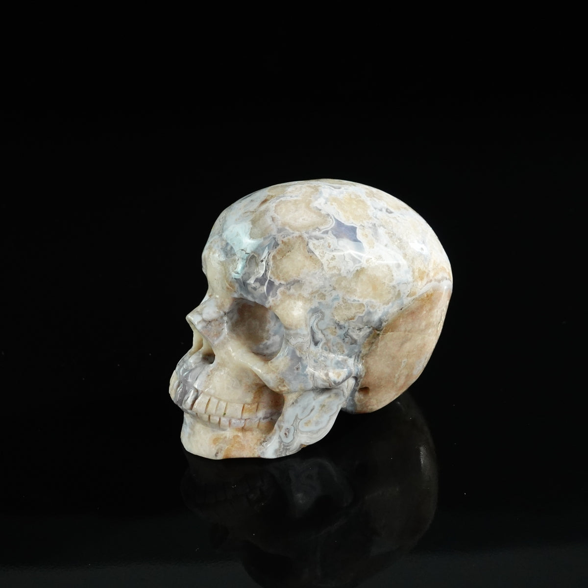 3.0" Blue Flower Agate Crystal Skull Carving - Unique Piece #BF10