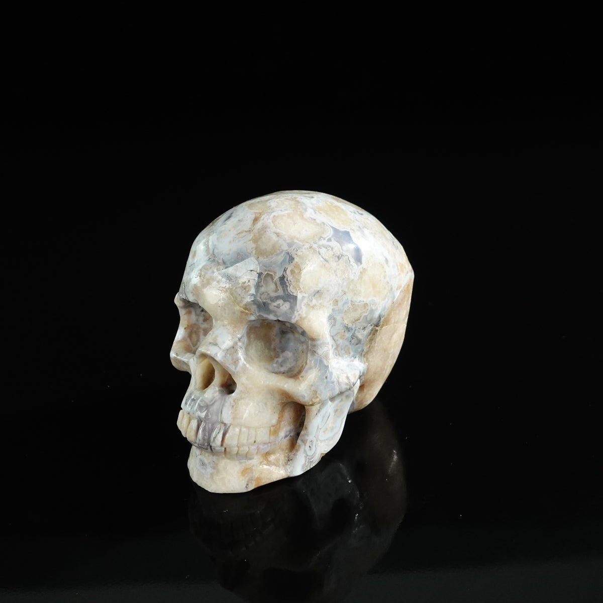 3.0" Blue Flower Agate Crystal Skull Carving - Unique Piece #BF10