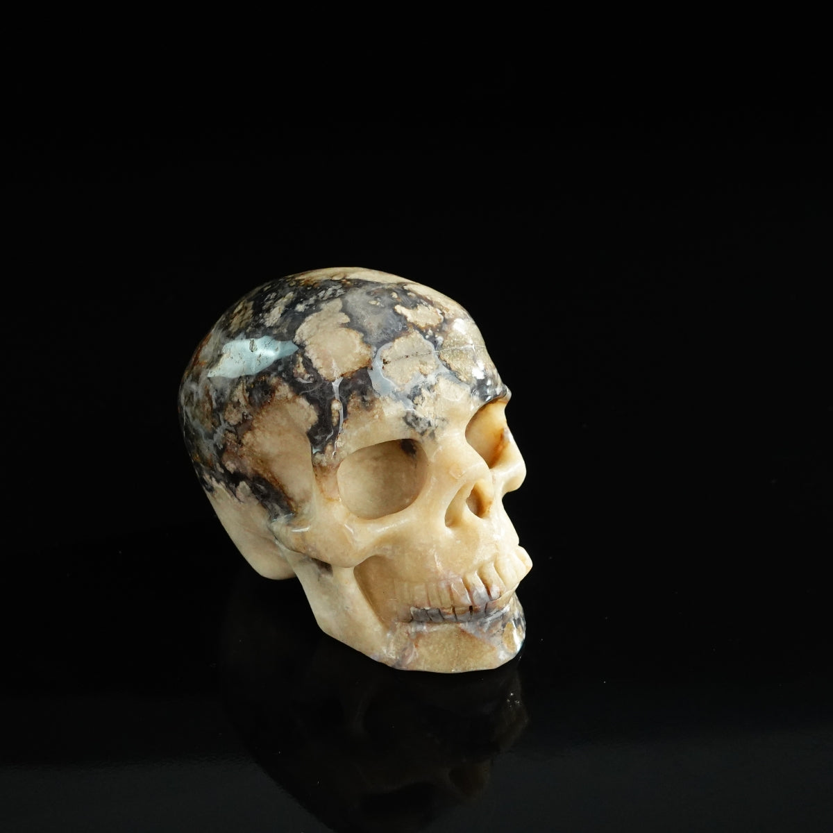 3.0" Blue Flower Agate Crystal Skull Carving - Unique Piece #BF11