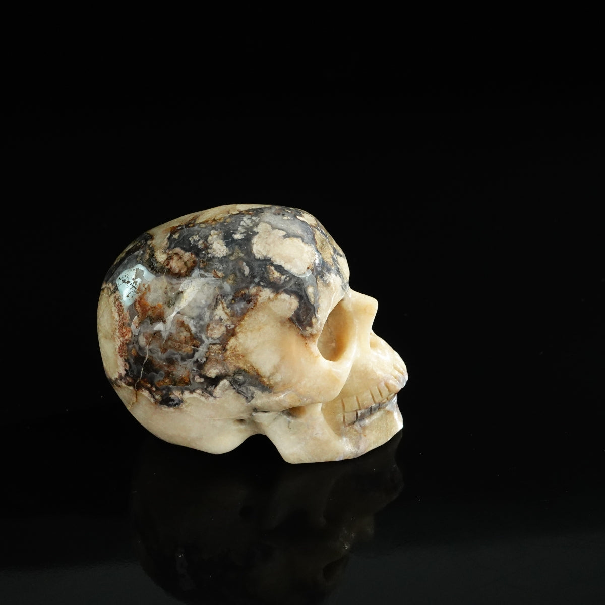 3.0" Blue Flower Agate Crystal Skull Carving - Unique Piece #BF11