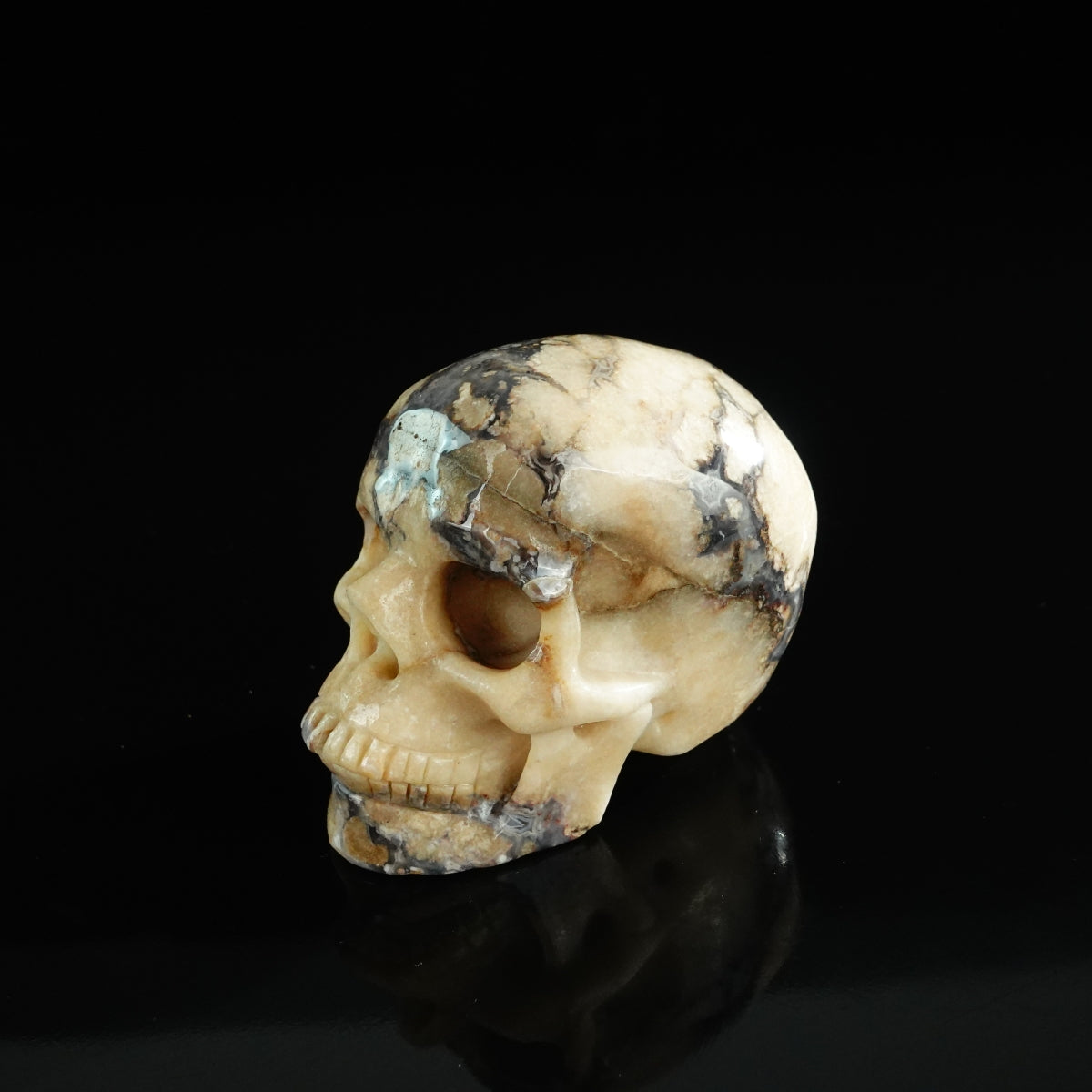 3.0" Blue Flower Agate Crystal Skull Carving - Unique Piece #BF11
