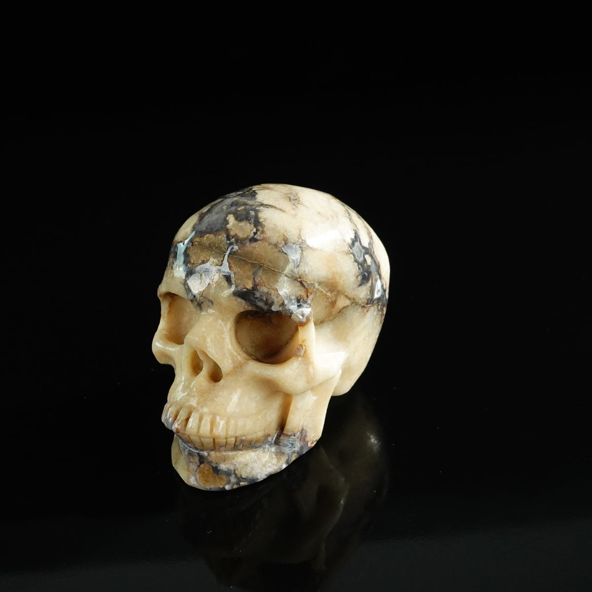 3.0" Blue Flower Agate Crystal Skull Carving - Unique Piece #BF11