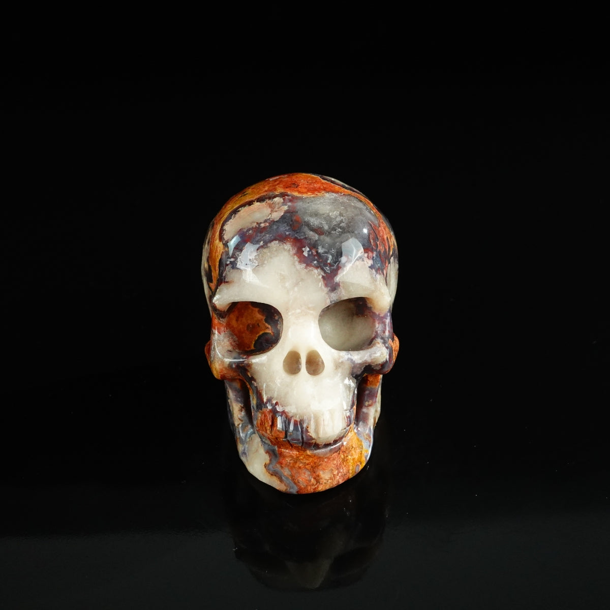 3.0" Blue Flower Agate Crystal Skull Carving - Unique Piece #BF12