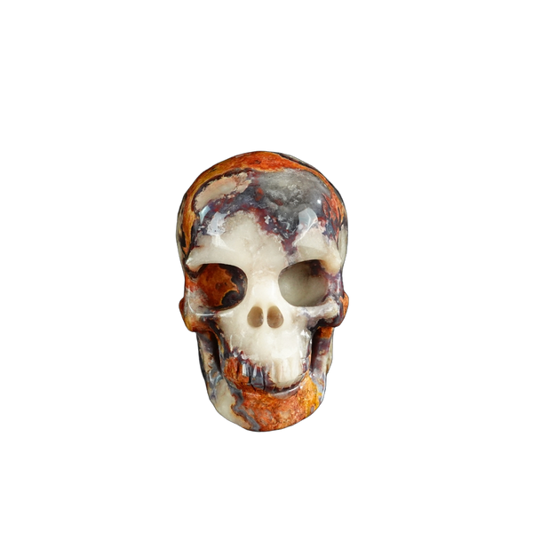 3.0" Blue Flower Agate Crystal Skull Carving - Unique Piece #BF12