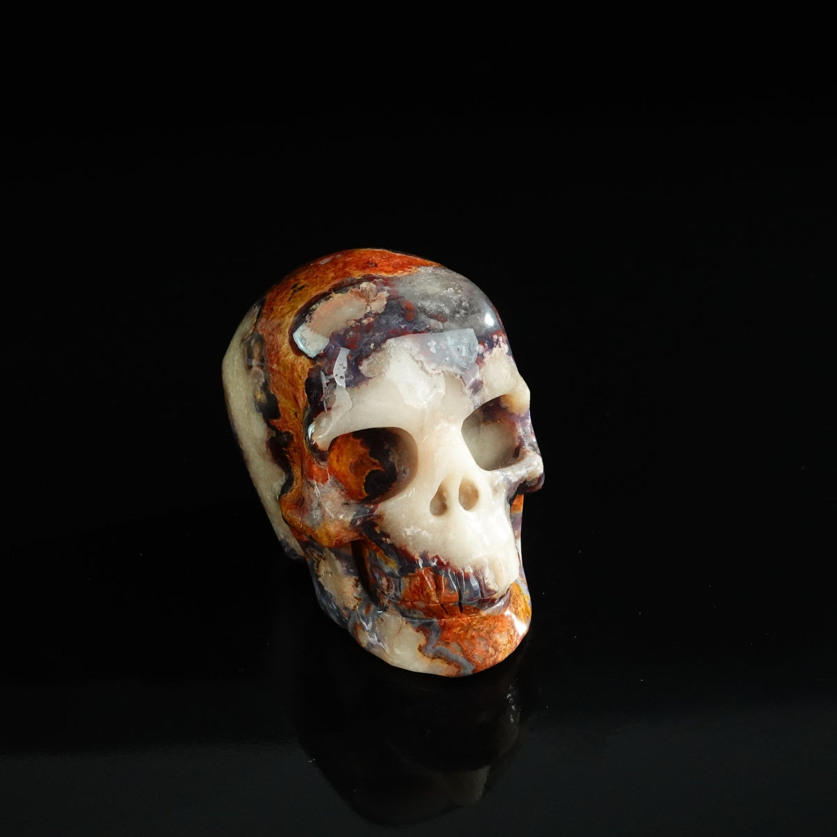 3.0" Blue Flower Agate Crystal Skull Carving - Unique Piece #BF12