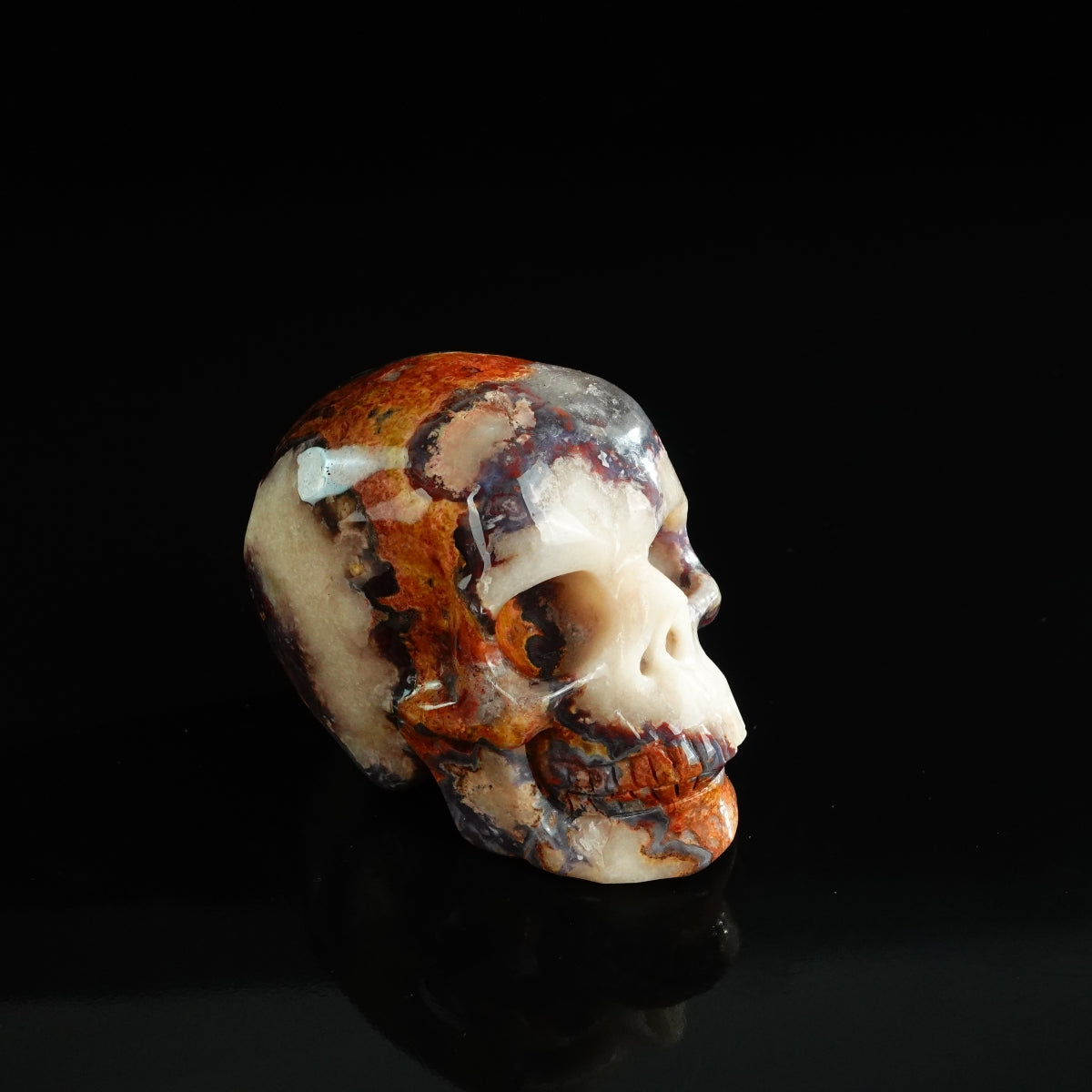 3.0" Blue Flower Agate Crystal Skull Carving - Unique Piece #BF12
