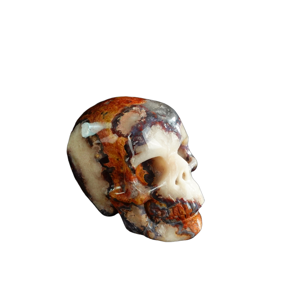 3.0" Blue Flower Agate Crystal Skull Carving - Unique Piece #BF12