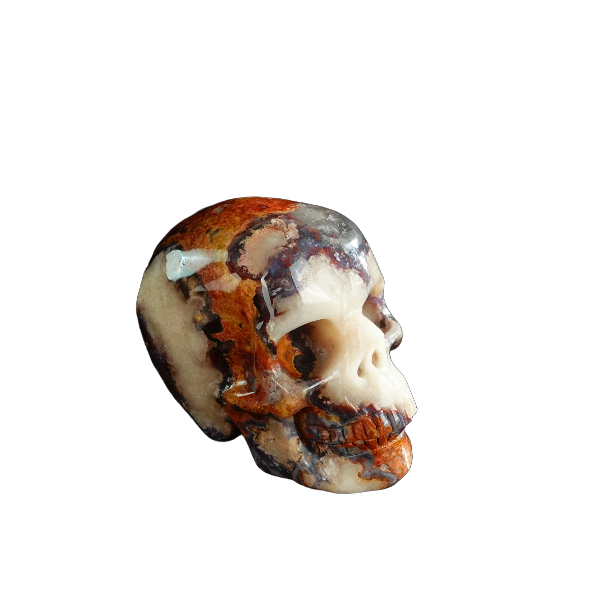3.0" Blue Flower Agate Crystal Skull Carving - Unique Piece #BF12