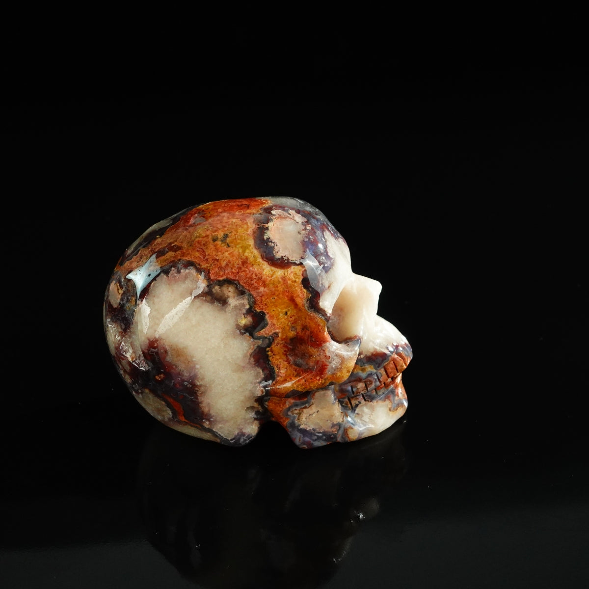 3.0" Blue Flower Agate Crystal Skull Carving - Unique Piece #BF12