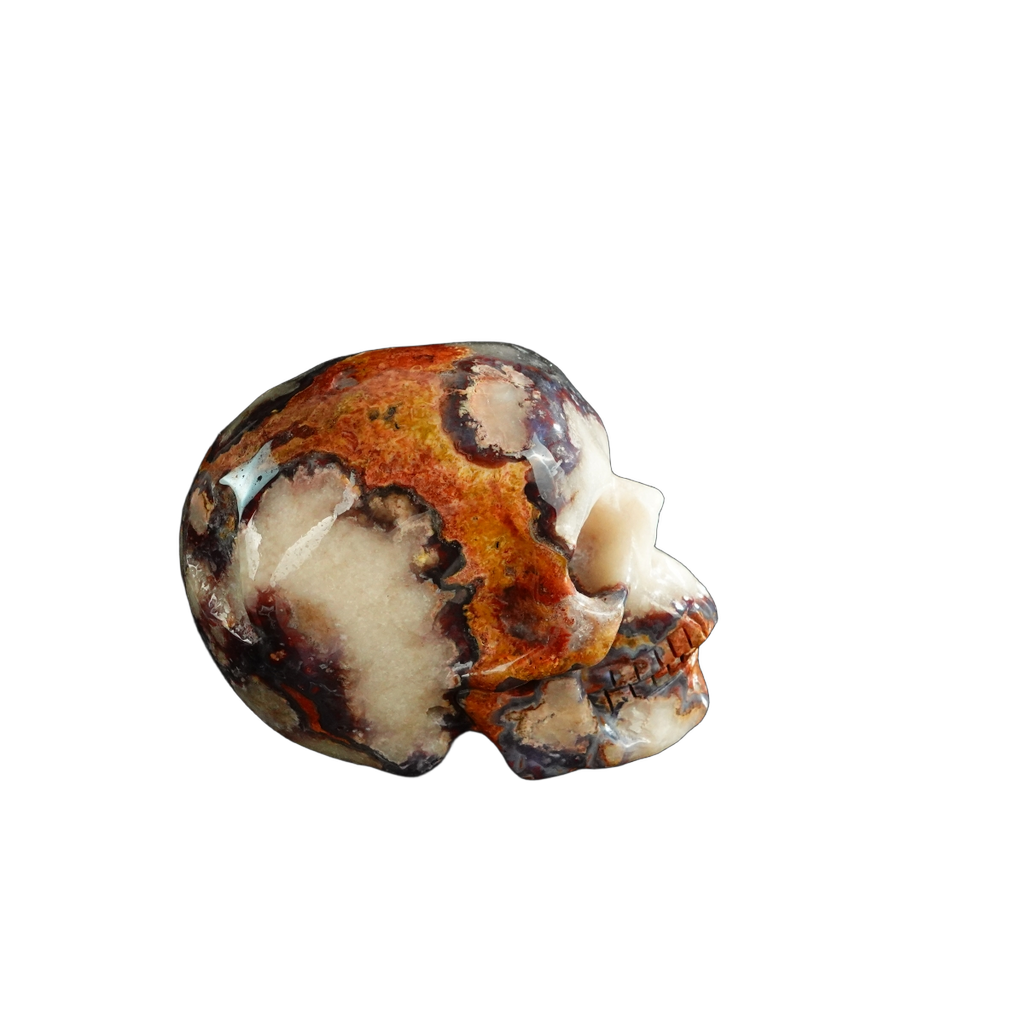 3.0" Blue Flower Agate Crystal Skull Carving - Unique Piece #BF12