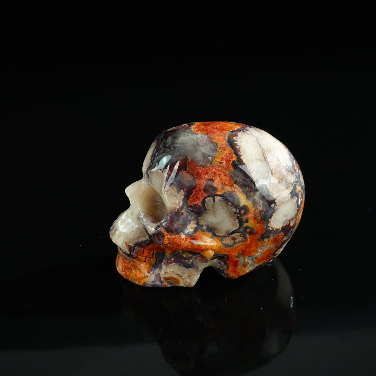 3.0" Blue Flower Agate Crystal Skull Carving - Unique Piece #BF12