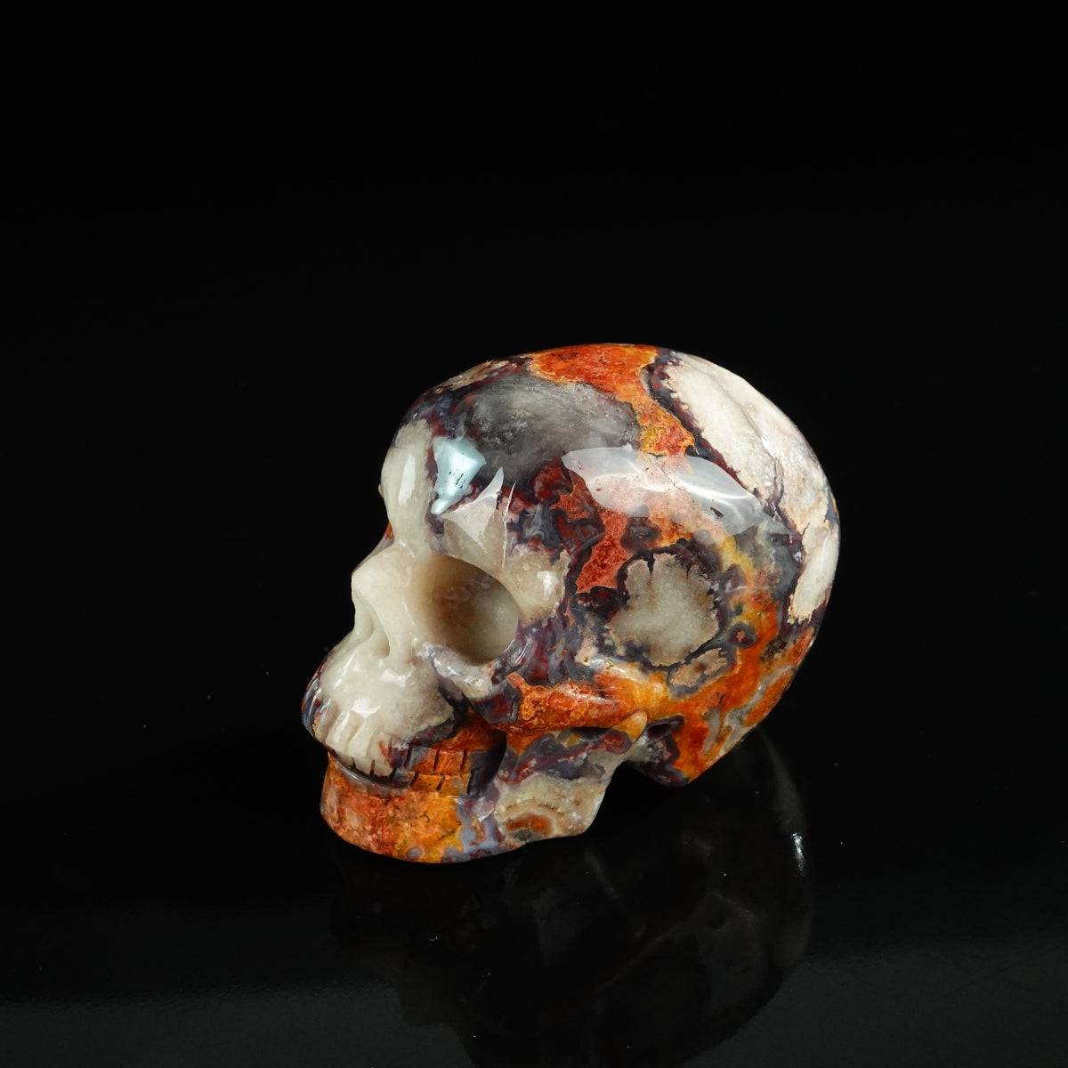 3.0" Blue Flower Agate Crystal Skull Carving - Unique Piece #BF12