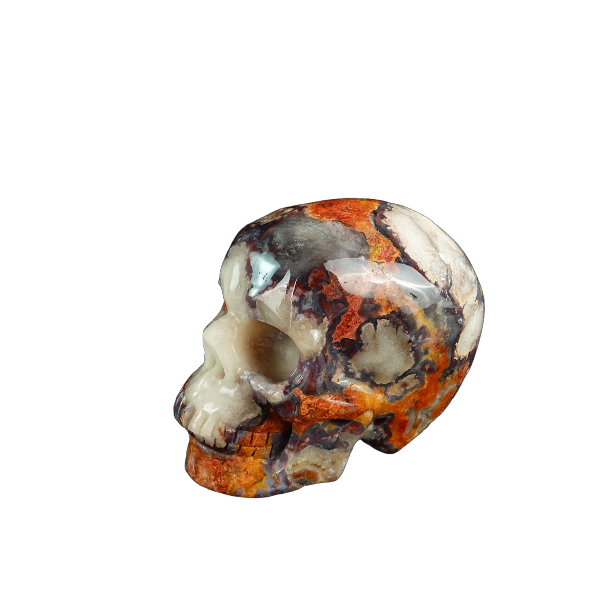 3.0" Blue Flower Agate Crystal Skull Carving - Unique Piece #BF12