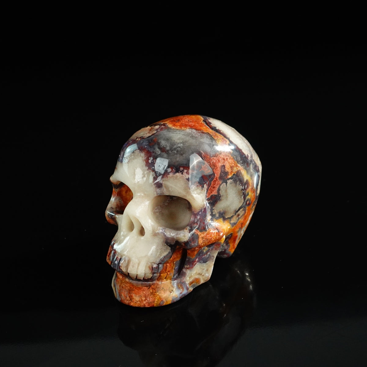 3.0" Blue Flower Agate Crystal Skull Carving - Unique Piece #BF12